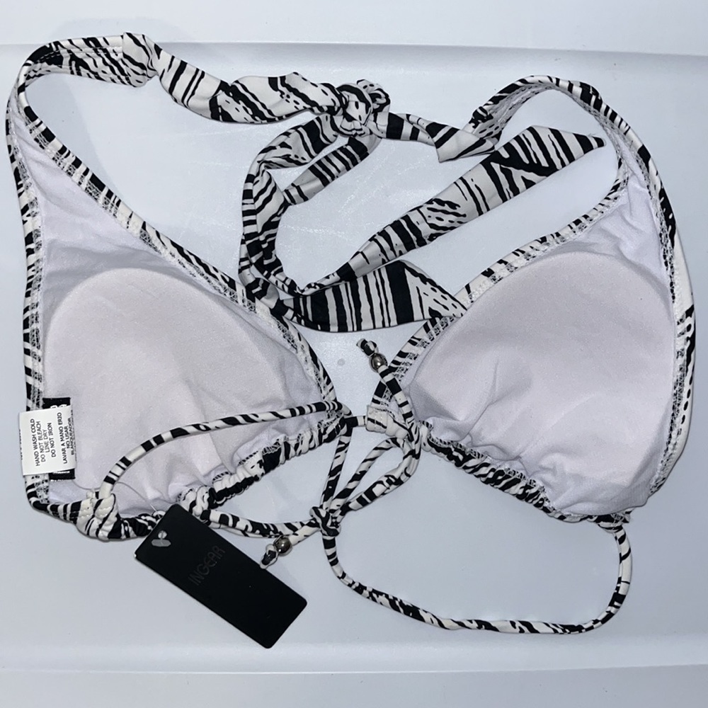 INGEAR Zebra Stripe Black & White Halter String Bikini Set Women’s Large L - Picture 9 of 10